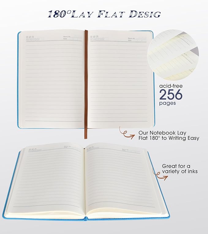Lined Journal Notebook for Women Men,256 Pages A5 Hardcover Leather Journals for Writing,Travel,Business,Work & School,College Ruled Notebooks for Note Taking,Diary Notepad 5.7"×8.3" blue - Bloomnest