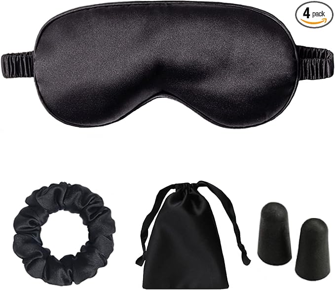 Silk Satin Sleeping Eye Mask, Black Sleep Eye Mask Night Blindfold for Women and Men, Soft Breathable Blackout Eyeshade Eye Cover for Travel, Wedding Bridesmaid Gift - Bloomnest