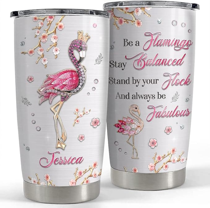 Personalized Flamingo Tumbler Custom Name Cup Who Loves Flamingos 20oz 30oz Tumblers with Lid Gift for Women Girl Daughter Sister Animal Lovers Christmas Birthday - Bloomnest