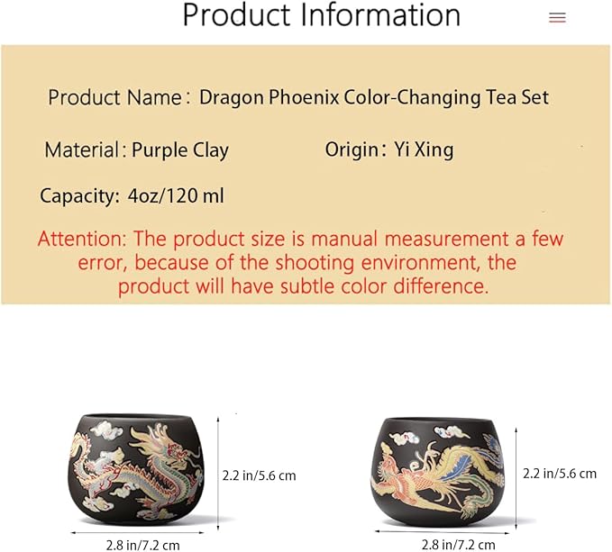 Hand-made Dragon and Phoenix Color-changing Purple Clay Teapot Zisha Tea Pot Kung Fu Tea Set Tea Lover‘s Gift (2Cups) - Bloomnest
