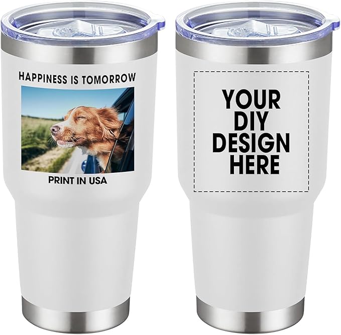 Personalized Custom Tumbler Print in USA 30oz Stainless Steel Coffee Cup with Lid & Straw Double Wall Insulated Tumbler with Colorful Text Logo Photo - Bloomnest