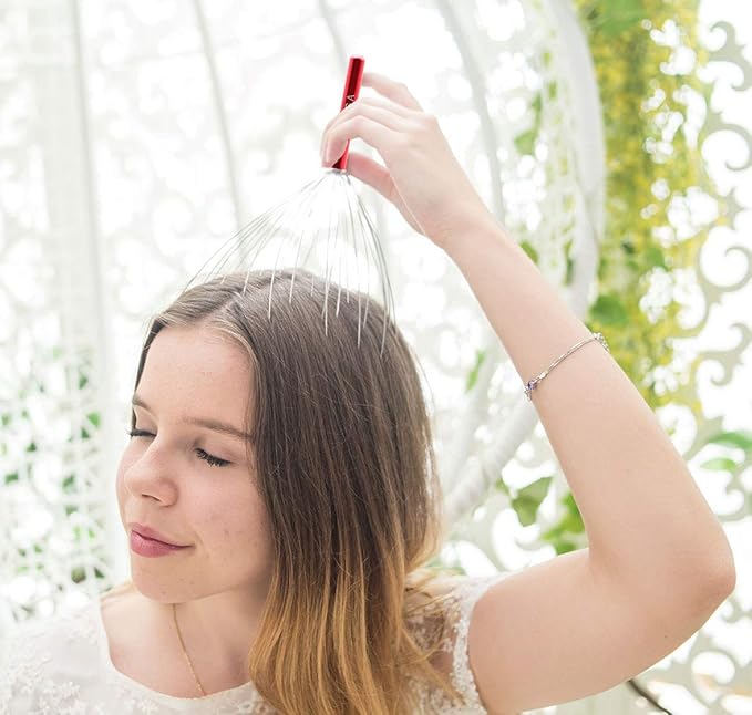 USAGA 36 Fingers Head Massager Scalp Massager Head Scratcher, Stocking Stuffers Gift for Scalp Body Relaxing (Red) USAGA