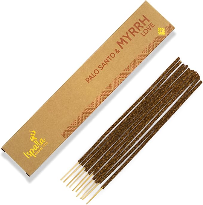 ISPALLA Incense Sticks Palo Santo Myrrh Pack of 10 - for Love and Inspiration, Handmade in Peru / 100% Natural & Vegan Bloomnest