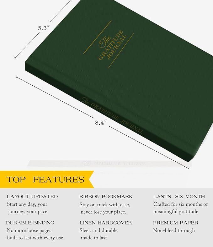 The Original Gratitude Journal with Inspiring Prompts & Quotes for Mindfulness, Reflection & Personal Growth - Daily Wellness Journal for Men & Women - Luxurious Earth Green Cover Bloomnest