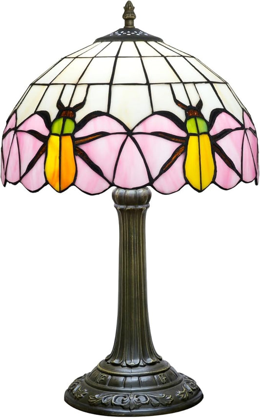Tiffany Lamp Yellow Beetle Pink Stained Glass Table Lamp Vintage Bedroom Desk Light for Home Dorm Office Art Craft Antique Decor Accent Aesthetic Nightstand Reading Light - Bloomnest