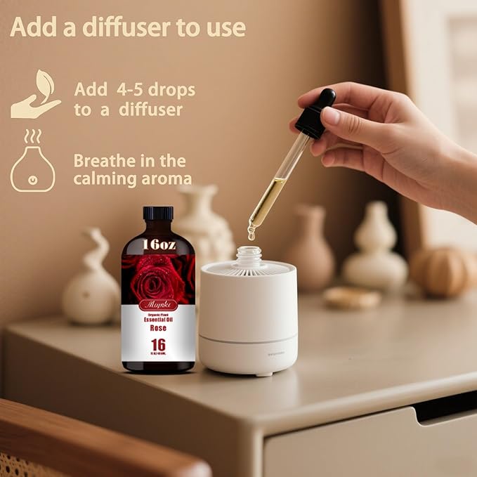 Rose Fragrance Oil-Rose Essential Oil 16.33oz (490ml)-100% Pure Natural Scent for Diffusers, Candles, Soap Making & Aromatherapy-Relaxing Home & Gift Essential Oil for Bath, Massage - Bloomnest