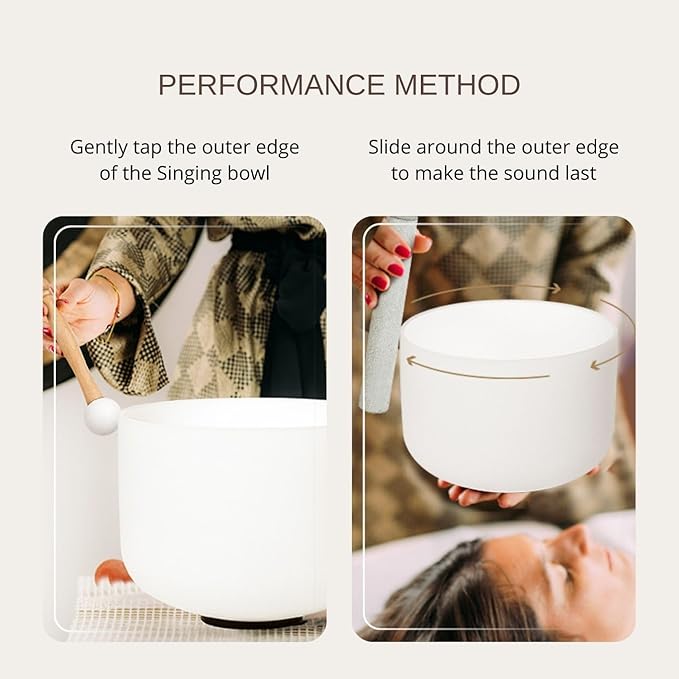 6-10 inch 432hz Quartz Crystal Singing Bowls Set of 3 Pure White, for Healing Mindfulness Meditation Yoga Sound Baths with Case and Mallet Suede Striker - Bloomnest