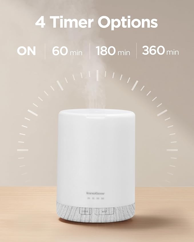 InnoGear 300ML Essential Oil Diffuser, Premium 5-in-1 Ultrasonic Aromatherapy Diffusers Scent Humidifier Aroma Diffuser Vaporizer Auto-Off Timer for Room Office Home, White, Medium - Bloomnest
