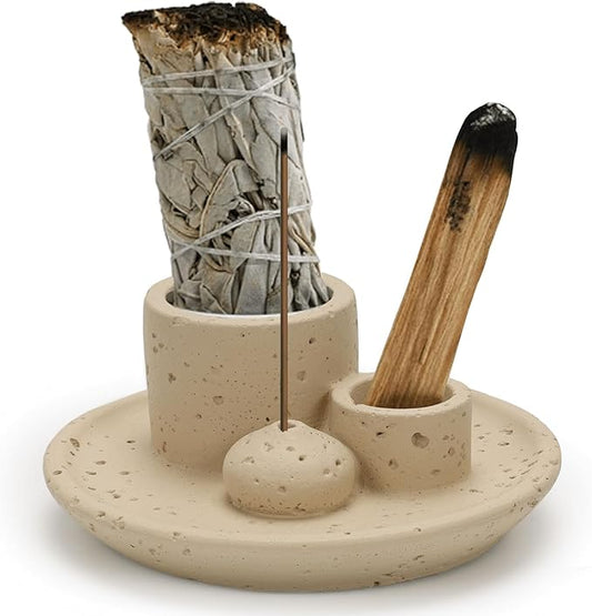 4 in 1 Incense Burner Holder, Palo Santo Holder, Sage Holder for Burning, Incense Holder for Incense Sticks, Candle, Fit for Meditation Yoga Home Decor - Bloomnest
