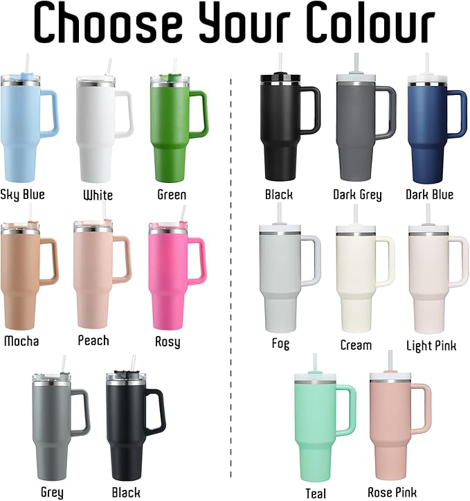 Personalized Tumbler with Handle, Custom 40oz Insulated Stainless Steel Travel Mug Coffee Cup with Engraved Name and Straw Lid, Personalized Gifts for Birthday, Anniversary - Bloomnest