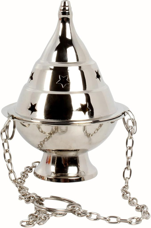 Brass Incense Burner Hanging Incense Censer/Charcoal Incense Holder with Chain 4.5 H Chrome - Bloomnest
