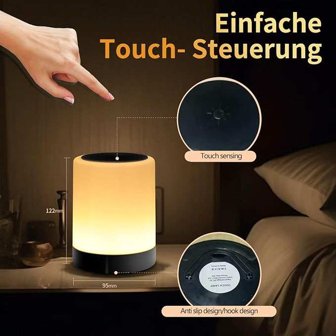OORUN Touch Bedside Table Lamp,13 RGB Colors & 5 Brightness, USB Rechargeable Desk Lamp, Remote Control Dimmable Light with RGB Color Changing,Portable Lamp for Baby (Black) - Bloomnest