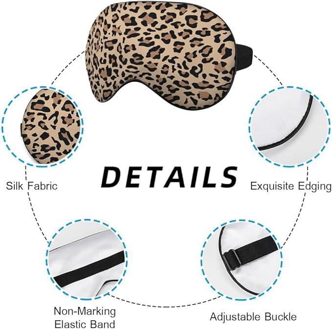 Leopard Print Sleep Mask Eye Mask Animal Skin Brown Sleep Mask Light Blocking Adjustable Smooth Soft Eye Masks for Women Deep Rest Travel - Bloomnest