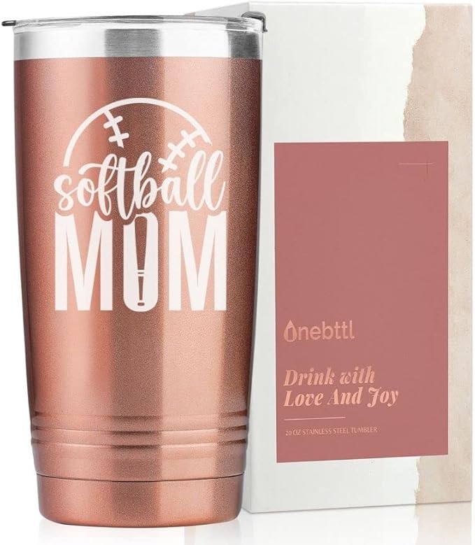 Onebttl Softball Mom Gifts, Gifts for Softball Player Daughter 20oz Skinny Stainless Steel Cup with Lid and Straw- Rose Gold - Bloomnest