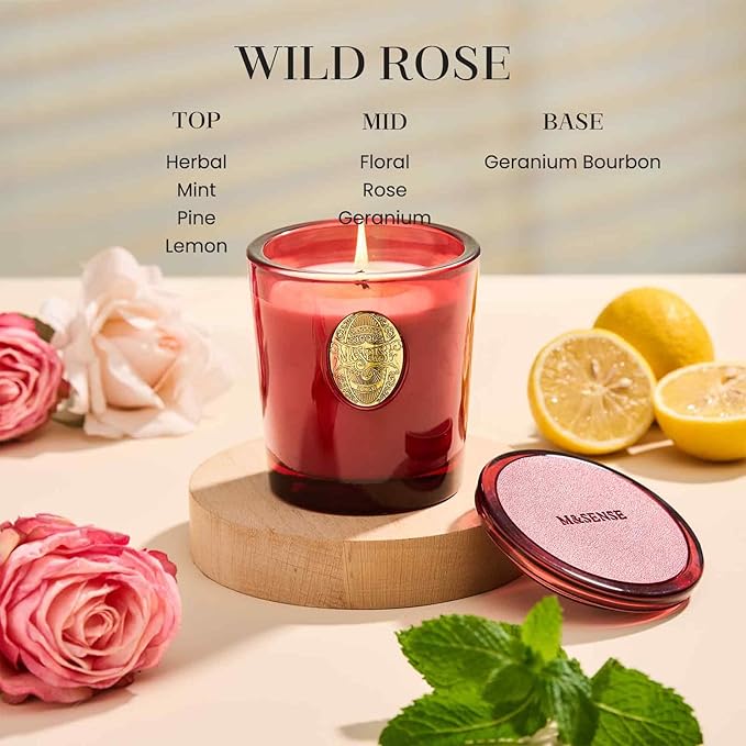 M&SENSE Natural Soy Candle | Wild Rose & Red | 9.2 oz, 50H Burn Time | Luxury Scented Candle for Relaxation, Gifting, Home Décor | Ideal for Bedroom, Office, Party Ambiance - Bloomnest