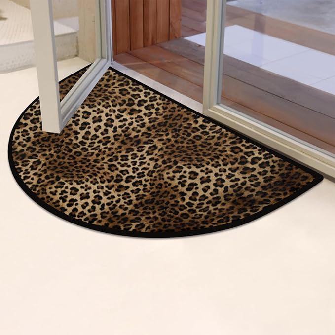Half Round Door Mat, Leopard Print Non-Slip Half Circle Area Rug Animal Leopard Skin Doormat Washable Durable Home Decor Half Moon Rug for Floor Indoor Outdoor Living Room Bedroom Kitchen Patio - Bloomnest
