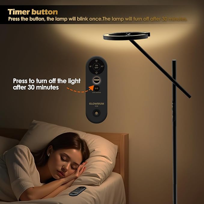 Happy Light Therapy Lamp, 12000 LUX UV-Free Sunlight Floor Lamp with Remote, Full Spectrum Sun Lamp, 4 Color Temps 2700-6500K & 7 Brightness & Timer LED Lamp for Living Room Bedroom Home Office, Black - Bloomnest