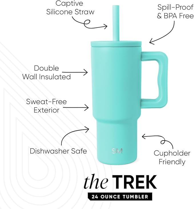 Simple Modern Kids 24 oz Tumbler with Handle and Silicone Straw Lid | Spill Proof and Leak Resistant | Reusable Stainless Steel Bottle | Gift for Kids Boys Girls | Trek Collection | Ocean Water - Bloomnest