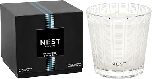 NEST New York Scented 3-Wick Candle, Ocean Mist & Sea Salt - 21.2 oz - Up to 100-Hour Burn Time - Reusable Glass Vessel - Bloomnest