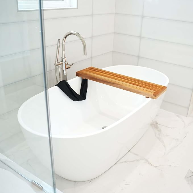 EcoDecors, 34 inch, Bath Tray for Tub, Bath Tub Tray Wood, Bathtub Table, Caddy for Bathtub in Natural Teak - Bloomnest