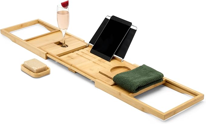 Amazon Basics Expandable Bamboo Bathtub Tray, 43" x 1.3" x 1.3" - Bloomnest