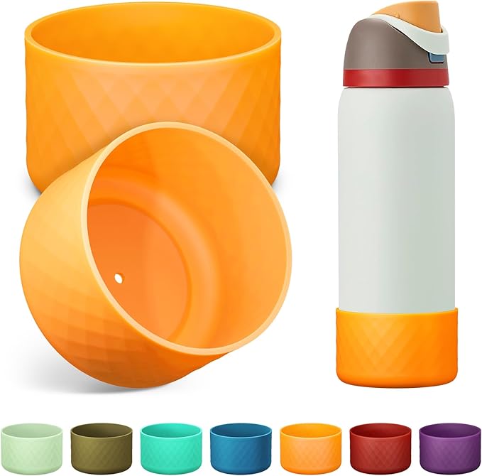 2PCS Silicone Water Bottle Boot for Owala 24oz 32oz 40oz, Anti-Slip Protective Sleeve Bottom Bumper Protector for FreeSip, Twist, and Flip Stainless Steel Water Bottles Alwenid