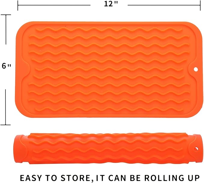 Silicone Dish Drying Mat for Multiple Usage,Easy clean,Eco-friendly,Heat-resistant Silicone Mat for Kitchen Counter or Sink,Refrigerator or Drawer Liner Orange S 12 inches x 6 inches - Bloomnest
