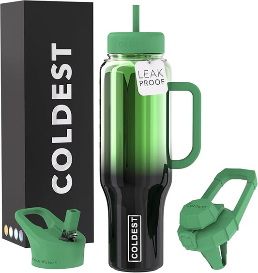 Coldest Tumbler with Handle and Straw - 100% Spill Proof Tumbler with Straw (3 Lids) - Stainless Steel Insulated Leakproof Tumblers for Women & Men - Cup Holder Friendly - 46 oz (Forest Nova) - Bloomnest