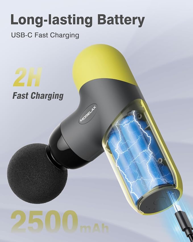 Morelax Mini Massage Gun Portable Deep Tissue Muscle Percussion Massager, Electric Handheld Sport Massager with 6 Massage Heads 4 Speed, Best Gift (Yellow) - Bloomnest