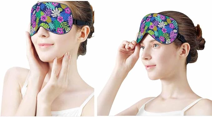 Hibiscus Pineapple Sleep Eye Mask Tropical Leaf Summer Holidays Men Women Sleep Mask with Adjustable Strap Eye Cover Eye Shade for Travel, Nap,Meditation - Bloomnest