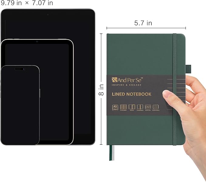 &And Per Se Lined Journal Notebook (3 Packs), 160 Pages 100GSM Thick Paper, A5 Hardcover College Ruled Journals for Writing, 5.7'' x 8'' (Brown, Blue & Green)