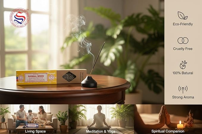 Satya Smudge Incense Stick – Hand-Rolled Indian Masala Incense for Meditation, Yoga & Spiritual Cleansing Pack of 6 (Smudge Sandalwood) Satya
