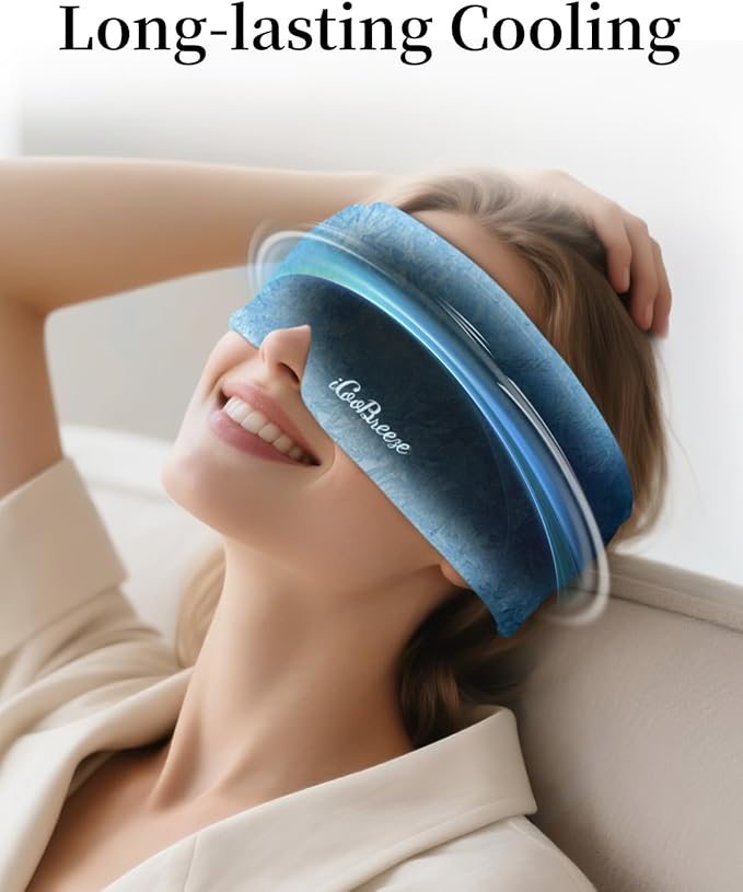 Cooling Eye Mask for Puffy Eyes, Headache and Migraine Relief Gel Eye Mask, for Headache, Puffiness, Eye Strain, Sinusitis & Post-Surgery Care – Large Soft Reusable Cold Eye Compress (Black)