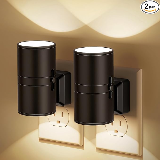 Night Lights Plug into Wall, Dimmable Night Light Plug in, Modern Night Lights with Dusk to Dawn Light Sensor, Soft White 3000K, 0-100LM Adjustable Brightness Nightlight for Hallway Bedroom, 2 Pack - Bloomnest