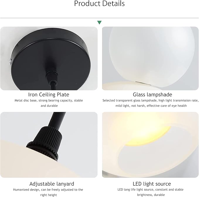 Cartoon Mouse Pendant Light Creative Personality Frosted Glass Chandelier Cute Fun Children's Bedroom Height Ceiling Lamp Shade Hanging Lights for Cafe Dining Room Bedroom, White, (001) - Bloomnest