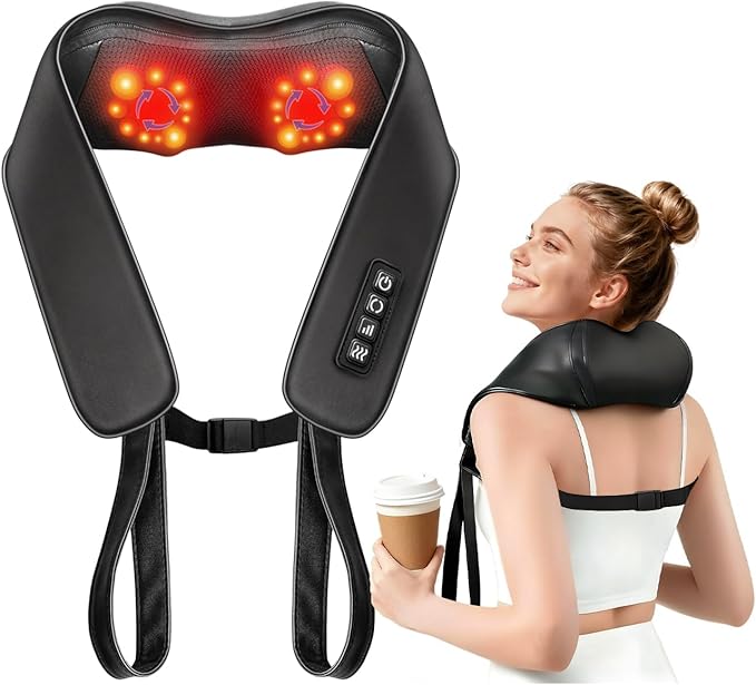 TISSCARE Neck Massager for Pain Relief Deep Tissue with 2 Heat Levels, Hands-Free Shiatsu Kneading Back Massager for Shoulder & Whole Body, Plug-in for Home Office Car, Ideal Gift for Women Men - Bloomnest