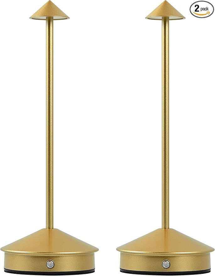 Cordless Table Lamps,LED Rechargeable Desk Lamp,Portable Modern USB Battery Operated Lights,Outdoor Waterproof Touch Dimmable,for Patio,Restaurant,Bar,Camping,Dining Home Set of 2 Gold - Bloomnest