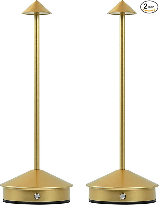 Cordless Table Lamps,LED Rechargeable Desk Lamp,Portable Modern USB Battery Operated Lights,Outdoor Waterproof Touch Dimmable,for Patio,Restaurant,Bar,Camping,Dining Home Set of 2 Gold - Bloomnest