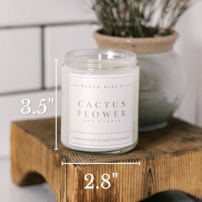 River Birch Candles Cactus Flower Scented Candle | Premium, All-Natural, Non-Toxic, Soy Candles | 8.5oz 40 Hr Burn Time | Cozy Relaxing Gifts for Home - Bloomnest