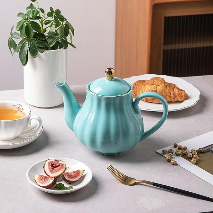 Sweejar Royal Teapot, Ceramic Tea Pot with Removable Stainless Steel Infuser, Blooming & Loose Leaf Teapot - 40 Ounce (Turquoise) - Bloomnest
