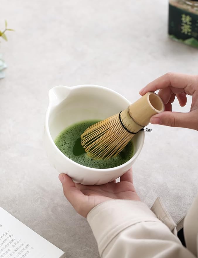 TANG PIN Matcha Set - Match Bowl and Whisk,15 OZ, Matcha Scoop | Matcha Whisk Stand (Chasen Holder) - 4pc Perfect Matcha Kit for Matcha Tea Ceremony (White) - Bloomnest