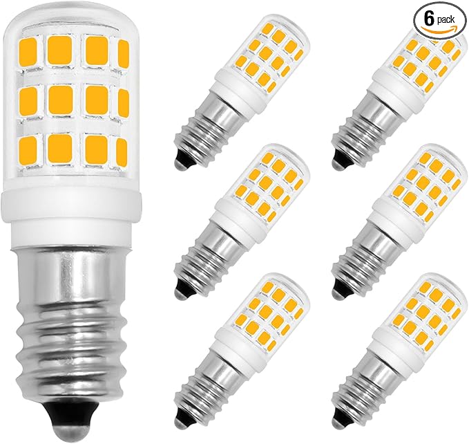 E12 LED Bulb 3W Small 25W 30W Equivalent Chandelier Light, Dimmable Warm White 3000K 120V Edison Screw C7 Decorative Night Lights Mini Fridge Salt Lamp, 6-Pack - Bloomnest