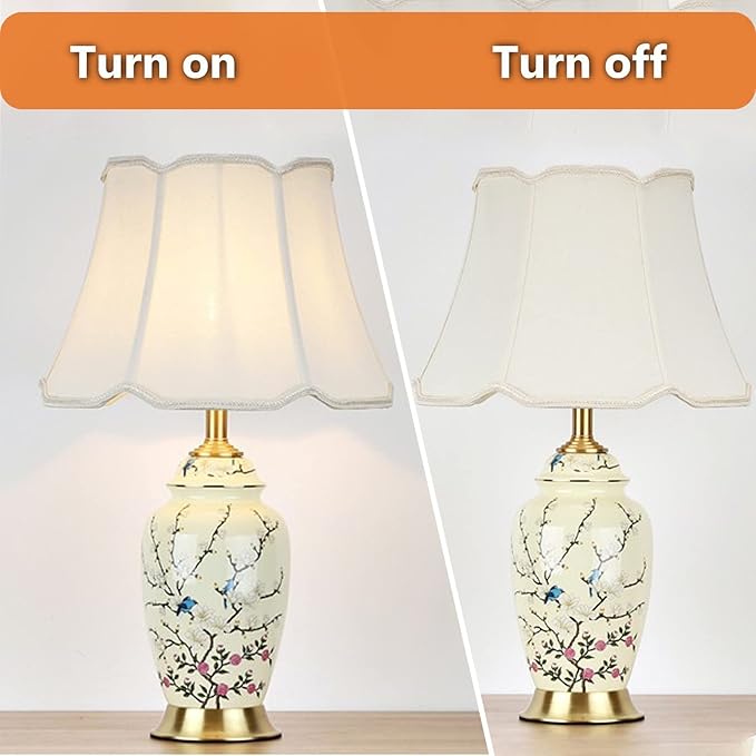 Flower Bird Ceramic Table Lamp, Rustic Vintage White 26.7" Tall Coastal Bedside lamp, Ceramic Lamp Body with Fabric Tapered Drum Shade for Living Room Bedroom House Bedside Nightstand Home - Bloomnest