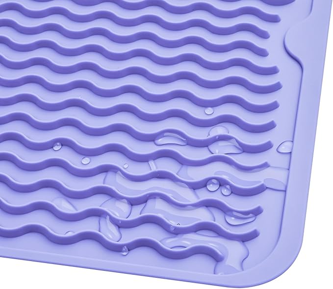 Silicone Dish Drying Mat for Multiple Usage,Easy clean,Eco-friendly,Heat-resistant Silicone Mat for Kitchen Counter or Sink,Refrigerator or drawer liner Light Purple L 16 inches x 12 inches - Bloomnest