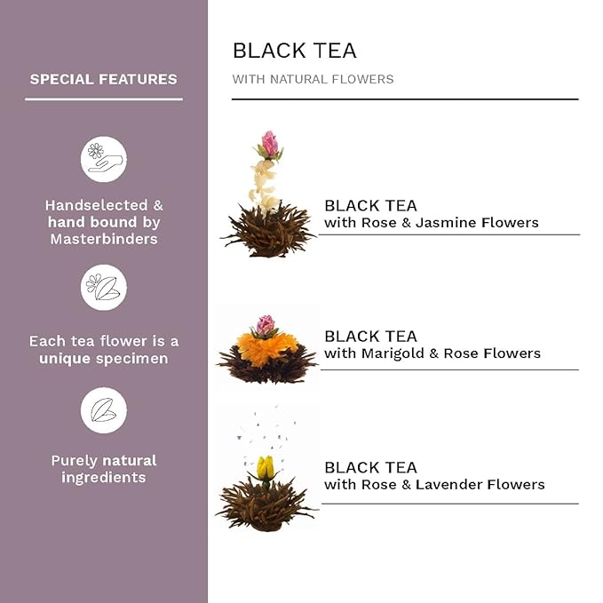Creano Abloom Tea - Blooming Gift Set in Wooden Box - 12 Pieces in 3 Variations, Black - Bloomnest
