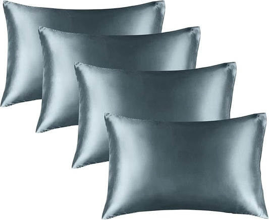 BEDELITE Satin Pillowcase for Hair and Skin, Super Soft Similar to Silk Pillow Cases 4 Pack with Envelope Closure, Cooling Pillowcases for Women Men (20"x36" King Size, Space Grey) - Bloomnest