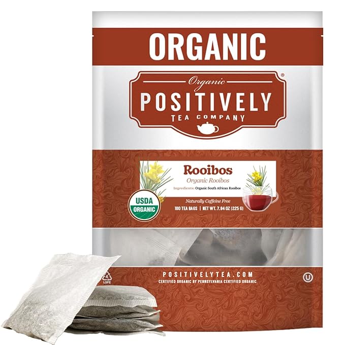 Organic Positively Tea Company, South African Red Rooibos Tea Bags, 100 Count, Eco-Friendly Tea Bags, Non-GMO - Bloomnest