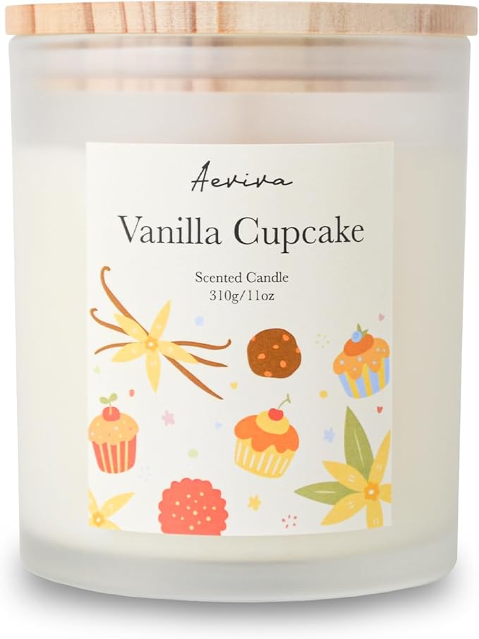 Vanilla Cupcake Scented Candle, 11oz 60 Hour Burn, Natural Soy Wax with Thick Cotton Wick, Highly Scented Aromatherapy Candle for Stress Relief & Meditation, Gifts for Women & Men - Bloomnest
