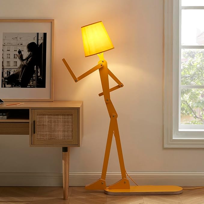 Cool Mini Wood Floor Lamp for Living Room Bedroom Farmhouse - Corner Decorative Reading Standing Light Creative Swing Arm Arc Design Gift for Kids Room (Egg Yellow) - Bloomnest