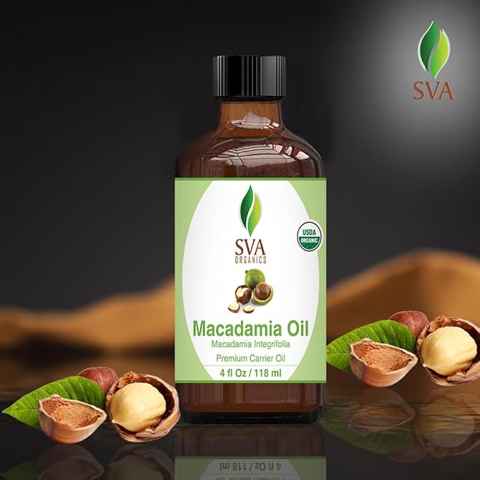 SVA Macadamia Seed Oil Organic - 4 Fl Oz – 100% Natural Cold Pressed Organic Macadamia Oil - for Face, Skin Care, Hair Care, Scalp Massage & Body Massage – Carrier Oil with Dropper - Bloomnest